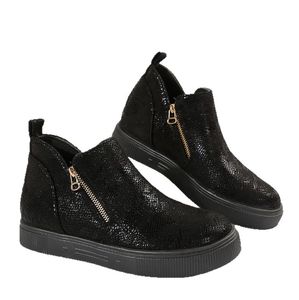 Nouvelles Chaussures de Sport pour <span class=keywords><strong>Femme</strong></span> Automne/Hiver 2026, Noires, à Semelle Épaisse, Double Fermeture Éclair, Bout Rond, Grande Taille - Product Image 5