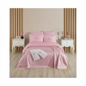 Juego de funda de cama bordada de Jacquard Rosa 240*260 cm + toallas de bambú 50*90 cm 8 piezas conjunto de algodón nupcial regalo en caja - Product Image 1
