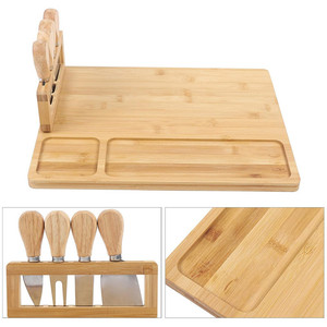 Bamboo <b>Cheese</b> Board <b>Set</b> With Four Piece <b>Knife</b> <b>Set</b> Portable Cutting Board For Kitchen Food Serving Durable Hand Wash Only - Product Image 4