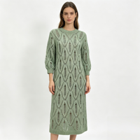 Robe longue en maille bleue Holly Midi personnalisée OEM & ODM de haute qualité pour femme, à manches longues, style pointelle, pour le loisir, vente en gros