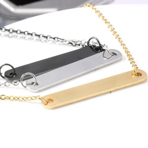 Collar de Cadena con Barra Vertical Lisa de Plata Chapada en Oro de 14K para Hombre y Mujer, con Grabado Personalizado - Product Image 3