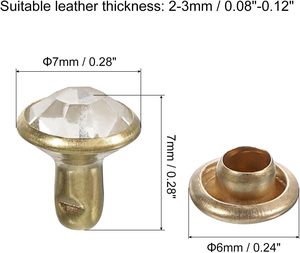Uxcell Remaches de diamantes de imitación dorados de 5 mm para cuero, remaches de cristal, remaches de metal de doble capa con diamantes de imitación para bricolaje - Product Image 2