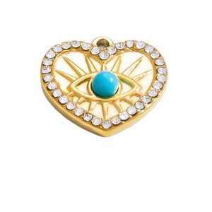 Colgante de ojo turco en forma de corazón con engaste de bisel de acero inoxidable, dije temático para joyería, accesorio para regalo de collar DIY - Product Image 4