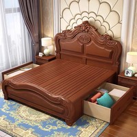 Lit double king size en bois massif de style européen classique personnalisé, ensemble de meubles pour chambre principale
