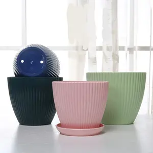 Pot de fleur décoratif rond en plastique avec rayures, 9cm, 11cm, 13cm, 15cm, 17cm, 19cm