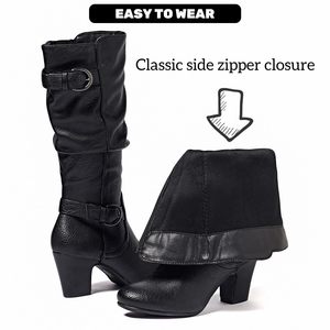 <span class=keywords><strong>Stivali</strong></span> alti al ginocchio da donna eleganti e comodi <span class=keywords><strong>stivali</strong></span> <span class=keywords><strong>con</strong></span> tacco grosso a punta rotonda <span class=keywords><strong>con</strong></span> chiusura a <span class=keywords><strong>cerniera</strong></span> <span class=keywords><strong>laterale</strong></span> per abbigliamento autunnale da donna - Product Image 2
