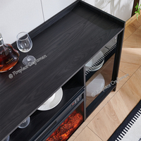 Meuble TV F-638 de 59 pouces en bois noir avec foyer électrique, console et armoires vitrées décoratives