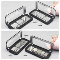 En stock : Boîtier compact vide pour cosmétiques avec fenêtre transparente, disponible en trois tailles (petit, moyen, grand), boîte à poudre noire avec plateau métallique
