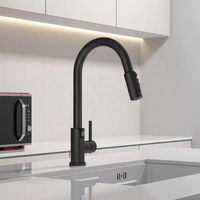 Robinet de cuisine en laiton noir mat anti-traces de doigts, avec douchette extractible pour eau chaude et froide, facile à nettoyer, à arc élevé