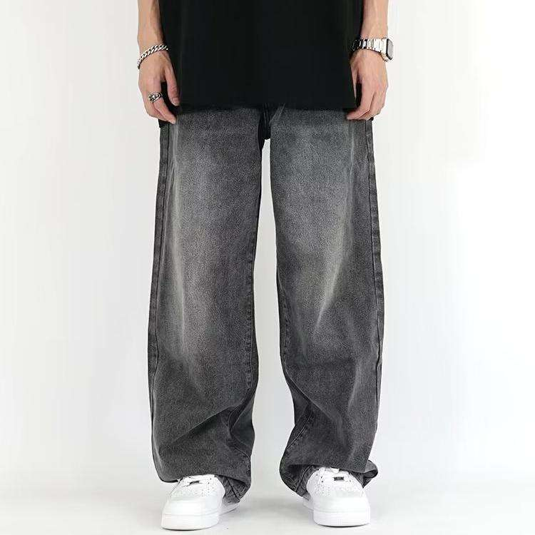 Men's Vintage Baggy Wide Leg Denim Pants Button Casual Loose Straight ...