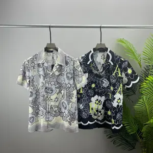 summer new 3D digital print T-shirt Lapel shirt open lining Anti-pilling 3d Purple Silk Breathable Chinese Style Shirt