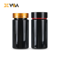 Récipient HDPE noir direct d'usine 150-200ml avec capuchon à double verrouillage, pot de col de 47mm bouteille de supplément