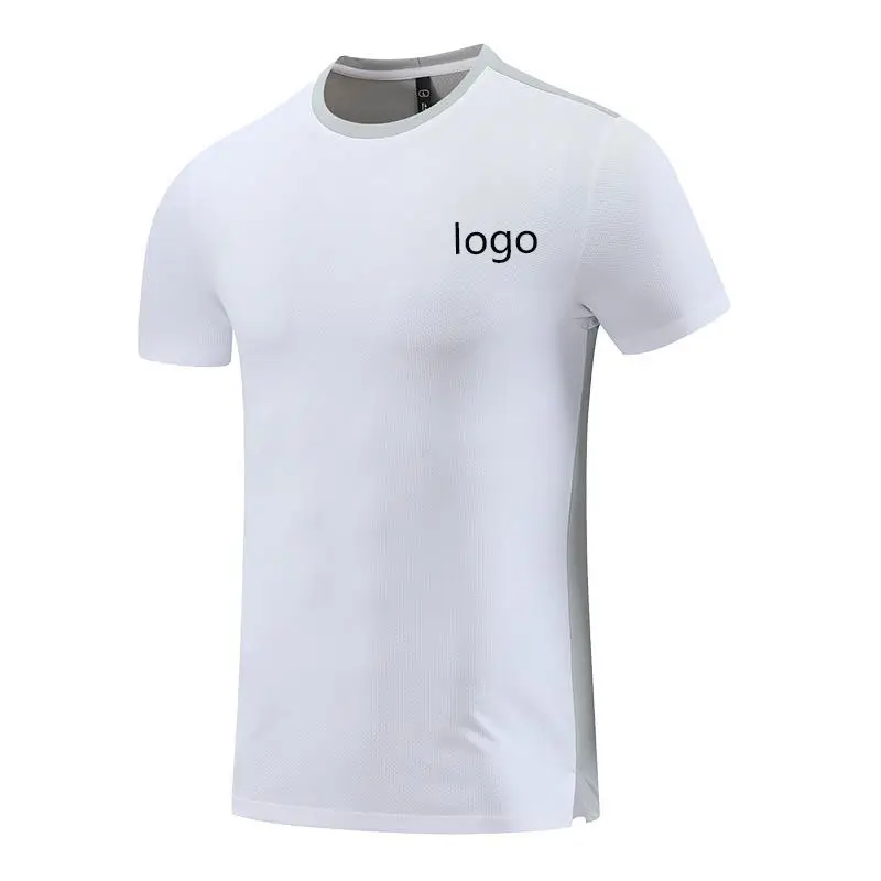 Maglietta da uomo in poliestere 100 all'ingrosso con Logo personalizzato per allenamento e trasferimento Sport T-Shirt da uomo in bianco