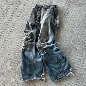 Jeans en denim pour hommes, vente en gros, personnalisés, effet usé, taille haute, qualité supérieure, coupe oversize à jambe large - Product Image 4