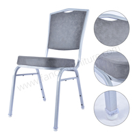Chaise de banquet en similicuir gris de qualité commerciale, personnalisable, avec structure en métal argenté, empilable, pour usage hôtelier et événementiel