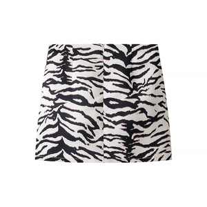Conjunto de 2 Piezas para Mujer, <span class=keywords><strong>Blusa</strong></span> de Manga Corta <span class=keywords><strong>con</strong></span> Cuello Redondo y Botones en Color Blanco y Negro, <span class=keywords><strong>Falda</strong></span> <span class=keywords><strong>con</strong></span> Estampado <span class=keywords><strong>Animal</strong></span> y Cierre de Cremallera, Estilo Casual - Product Image 5