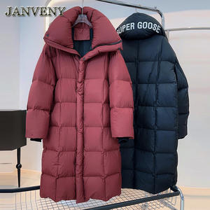 JANVENY 2024 Manteau d'hiver long <span class=keywords><strong>ultra</strong></span> épais en duvet pour femme Broderie de lettres Casual Chaud Blanc Duvet de canard imperméable Parkas - Product Image 1
