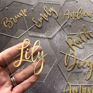 JIN PENG Tarjetas de Lugar de Acrílico Dorado con Estampado en Caliente y Soporte para Bodas, Banquetes, Reuniones, Fiestas, Etiquetas de Asientos - Product Image 1
