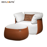 Canapé simple moderne avec pouf, revêtement bicolore, taille personnalisable pour les maisons de luxe et les appartements design