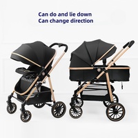 Poussette de luxe de haute qualité noire et blanche 3 en 1 pliable bidirectionnelle avec panier, siège auto, cadre en acier inoxydable