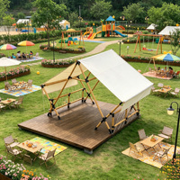 Tente Safari 3x3m en Toile de Coton Oxford avec Matériaux PVC/PVDF, Ouverture Rapide Quatre Saisons, Portable, Une Chambre Droite pour 2 Personnes