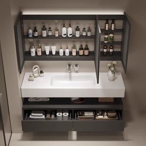 Smart Storage Bathroom Cabinet <b>White</b> Top Washbasin Wall-Mounted Drawers Hollow Shelf - Product Image 1