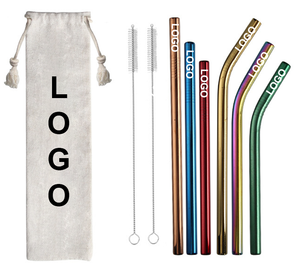 قش معدني من الفولاذ المقاوم للصدأ قابل لإعادة الاستخدام مع شعار مخصص، متوفر بألوان متعددة مع حقيبة وفرشاة تنظيف - Product Image 1