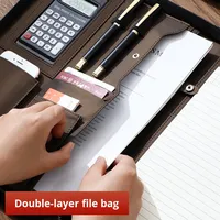 Carpeta Multifuncional Azul A4 con Cierre, Bolsa con Tablero de Escritura, Portadocumentos de Negocios, Bolsa de Cuero con Doble Compartimento