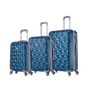 Mavi ABS sert kabuklu valiz çanta kılıfları taşıma valiz bagaj setleri 3 adet arabası çantası bagaj kilidi