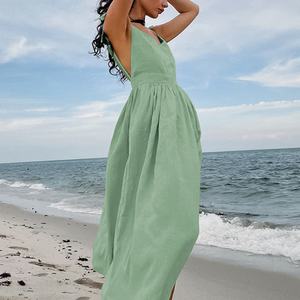 Vestido Midi Casual de Lino y Algodón de Lujo para Mujer, Estilo Bohemio, Color Sólido, para Vacaciones de Verano, Venta al Por Mayor, Personalizable, de Alta Calidad - Product Image 2