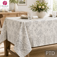 Nappe HuaLai sur mesure en faux coton et polyester, motif floral médaillon gris, élégante pour mariage et banquet