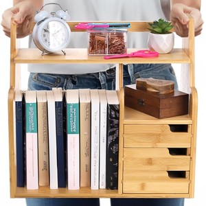 Wooden <b>Desktop</b> Bookcase 3 Tier With Drawers For Desk Storage Organizing Study Supplies <b>Shelf</b> - Product Image 1