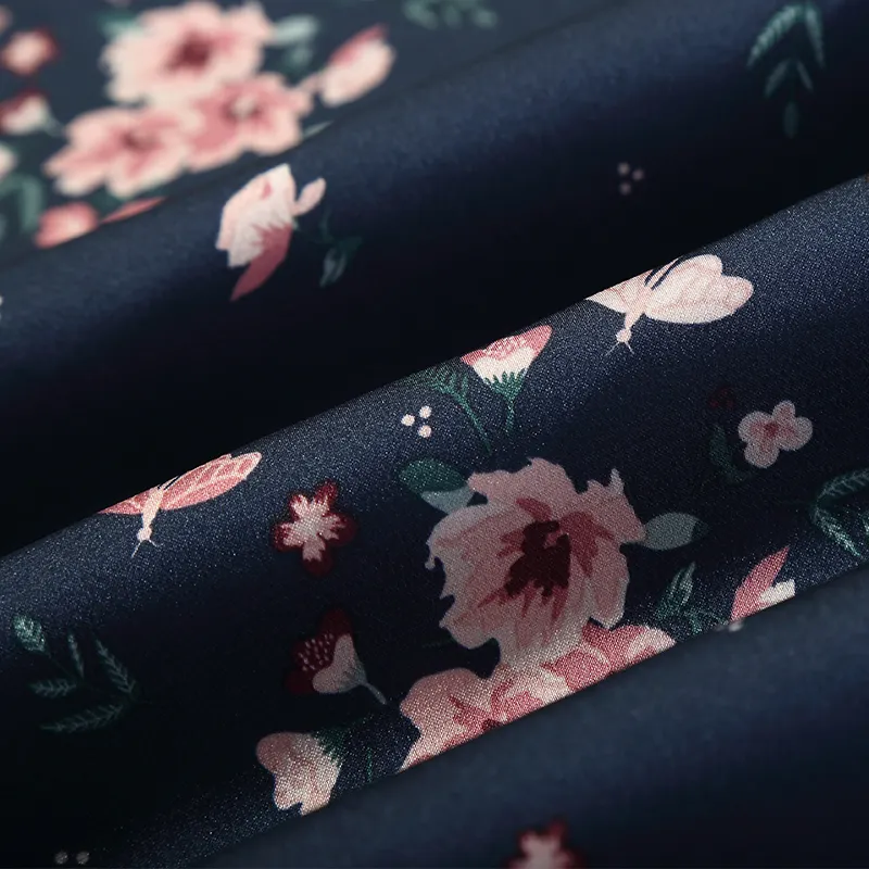 100% 폴리 에스터 꽃 패턴 인쇄 모방 실크 새틴 꽃 쉬폰 원단