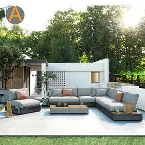 Conjunto de sofá de madeira para jardim, conjunto de sofá de madeira moderno para áreas externas