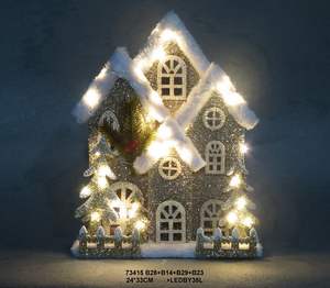 Vente en gros de maisons lumineuses de Noël en bois vintage à LED pour la décoration des fêtes - Product Image 1