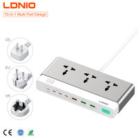 Multiprise LDNIO SC3 10-en-1 GaN 100W PD à charge rapide 2500W AC multi-ports pour bureau, maison et usage domestique