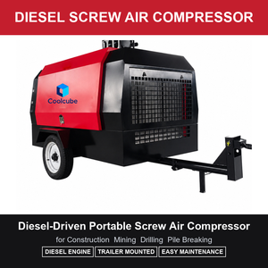Compresseur d'air diesel pour pieutage, 8m³ 8 bars, compresseur d'air à vis 55 kW, monté sur remorque, portable pour forage DTH - Product Image 5
