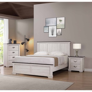 Farmhouse Style Two Drawer <b>Night</b> <b>Stand</b> Beige Finish Rustic Bedroom Solid Wood Furniture - Product Image 4