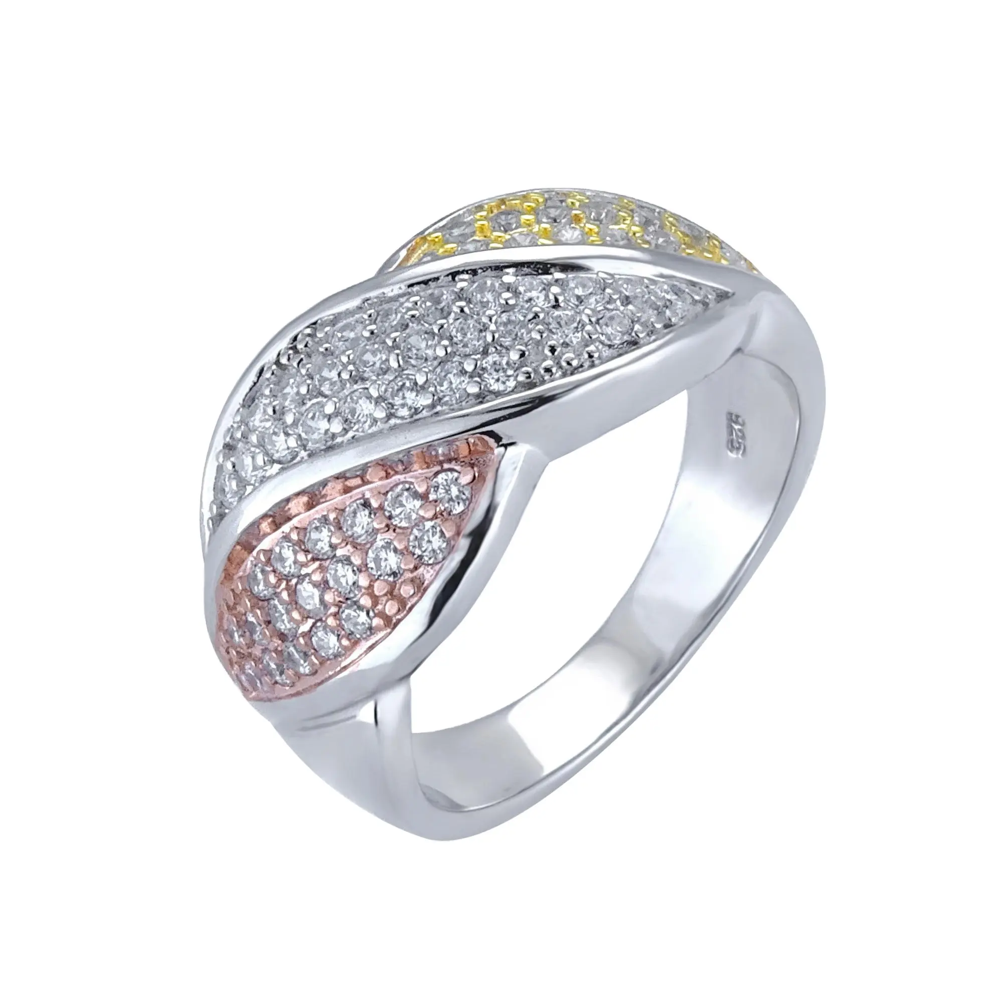 Nhẫn màu sắc Zircon chữ thập lớn mạ Vàng Vòng Tri màu Tricolor mạ điện Thổ Nhĩ Kỳ Bạc Vòng trang sức