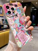 Coque de téléphone portable antichoc en TPU motif avion rose avec œil d'ange pour iPhone 16 15 17 18 Pro Max