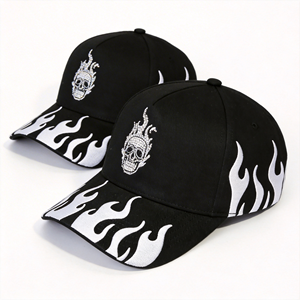 Gorra de Béisbol de Alta Calidad con 5 Paneles, Bordado de Calavera, Diseño Personalizado con Llamas y Pedrería - Product Image 6