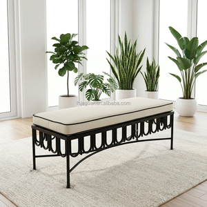 Banc en fer ondulé à dossier arqué <span class=keywords><strong>de</strong></span> style Mid-Century Modern, banquette rembourrée épaisse, siège lounge peu encombrant pour appartement, hôtel, villa - Product Image 1