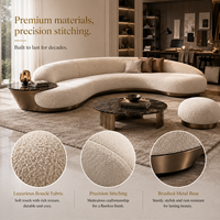Canapé d'angle moderne incurvé en tissu bouclé, sans accoudoirs, pour salon, hôtel, villa