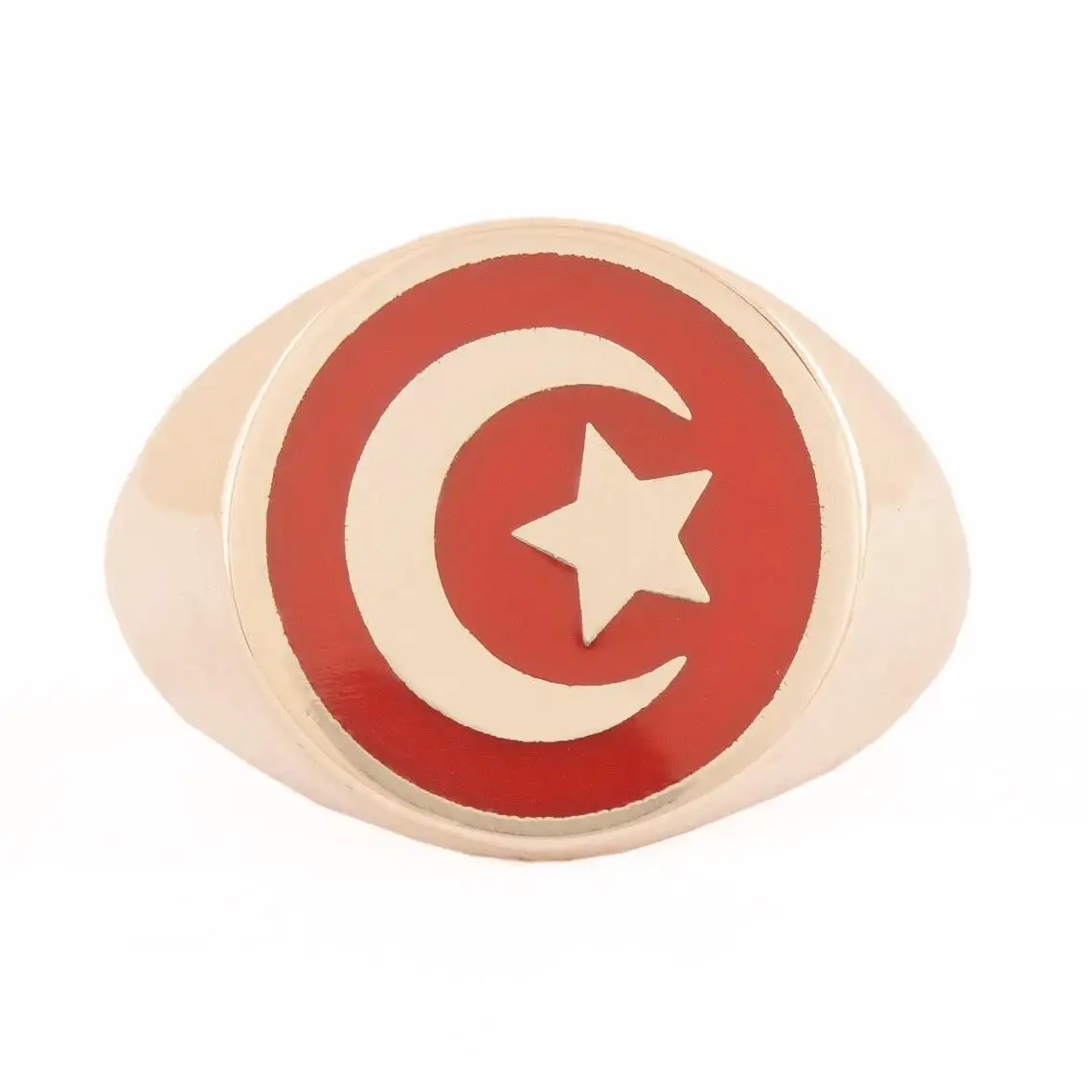 Handmade Moon Star Ring Islamic Jewelry 316l Stainless Steel 18k Gold Plated Custom Enamel Signet ring