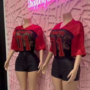 Viviblook Z421TP01 New Mesh See Through Sexy Lace <b>Patchwork</b> T-shirt Short Sleeve Loose Y2K Women Fashion Printing Shirt <b>Top</b> - Product Image 5