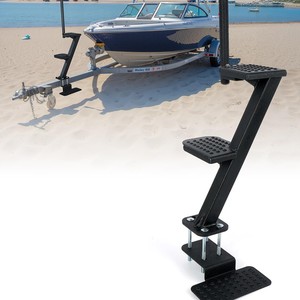 Marchepied robuste pour remorque marine avec poignée, surface antidérapante, pour remorque de bateau, acier au carbone, modèle noir - Product Image 1