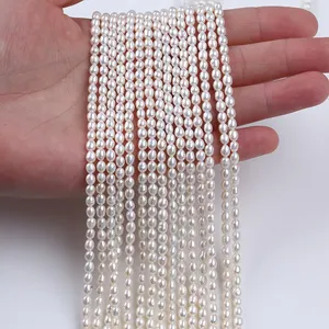 3.5-4mm AAAA AAA AA A B Natural White Loose Beads Real Freshwater Rice Pearl Strand For Jewelry Making