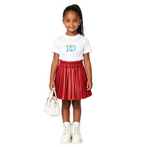 Ensemble de 2 pièces pour filles avec logo personnalisé, t-shirt à manches courtes en coton, <span class=keywords><strong>jupe</strong></span> plissée en <span class=keywords><strong>simili</strong></span> <span class=keywords><strong>cuir</strong></span>, tenue décontractée pour tous les jours et les fêtes, vêtements pour filles - Product Image 6