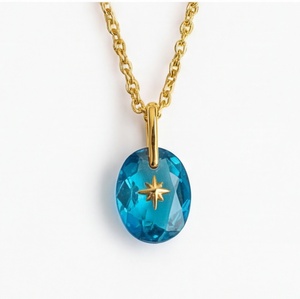 Collana Personalizzata con Pietra Portafortuna dei 12 Mesi, in Acciaio Inossidabile Placcato Oro, con Ciondolo a Stella e Cristallo Ovale, Gioiello Regalo Che Non Si Ossida - Product Image 6