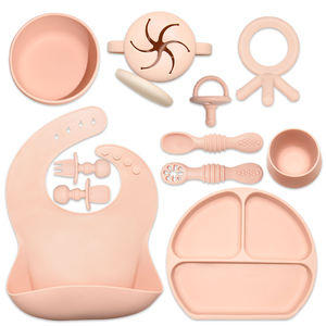 Ensemble d'alimentation pour bébé sans bpa cuillère à bavoir en silicone anneau de dentition sucette formation gobelet à boire ventouse assiette gobelet à collation - Product Image 1
